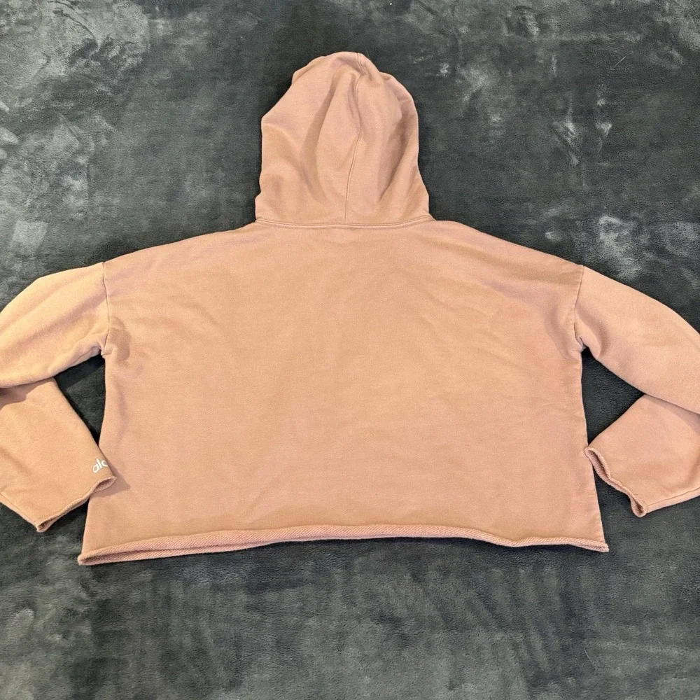 Alo Yoga Cropped Hooded Sweatshirt Womens Small Hoodie Dusty Mauve Raw Hem